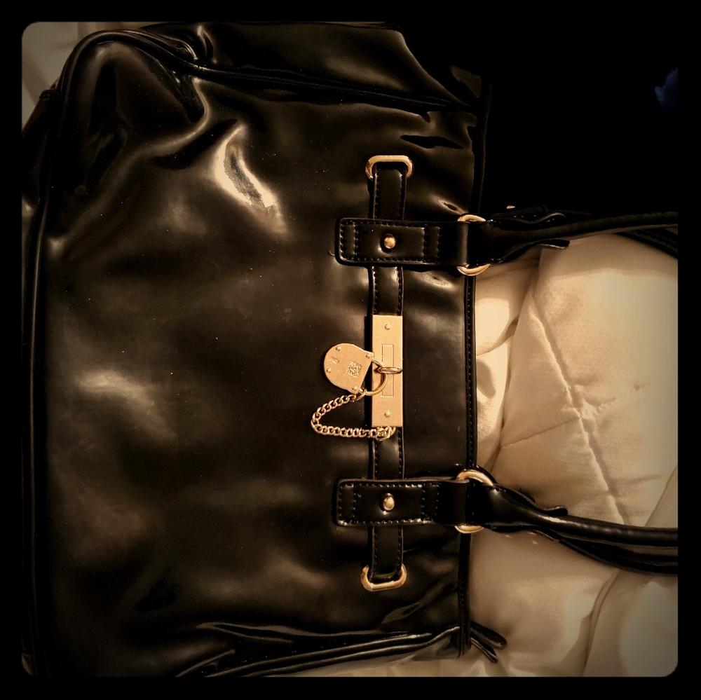 Anne Klein black patent leather handbag